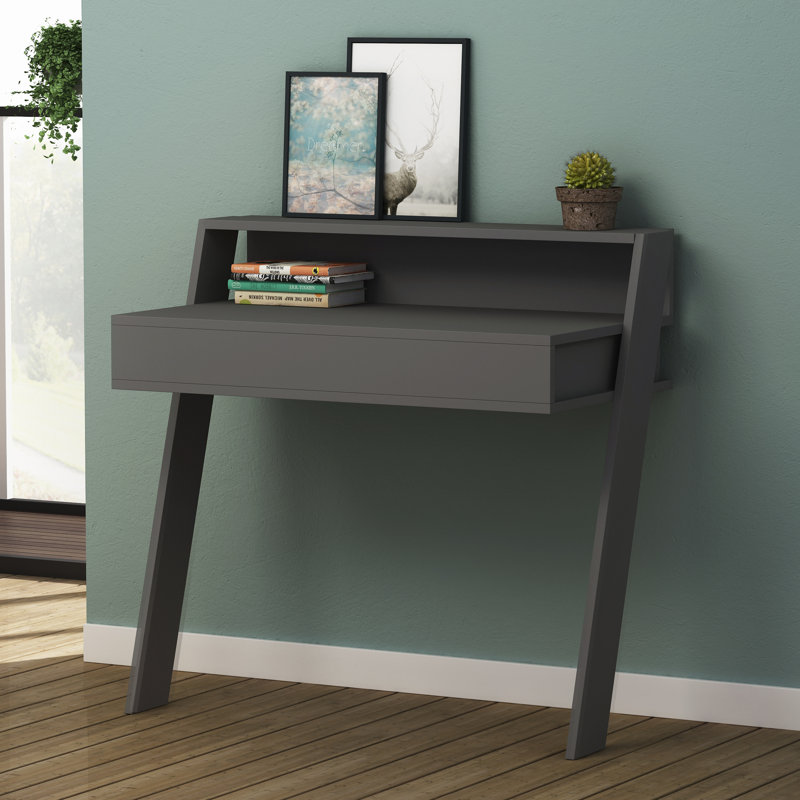 Modern Study Desk with Wall-Mount Option, Anthracite Color, 37.0 x 35.8 x 19.7 inches | 100% Melamine Coated Particle Board, 0.7 inches Thick | Features 1 Drawer for Storage, Stylish & Functional Design for Home Office