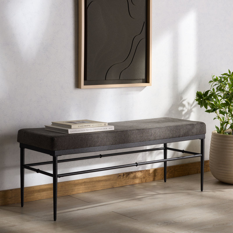 Banc en lin et métal Ninette, Gris foncé