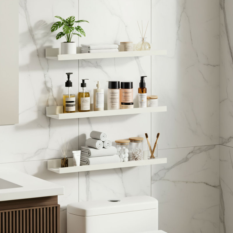 6-piece White Wall-mounted Shelf Set, 23.6-inch Long Shelves, Suitable For Various Spaces, Simple And Versatile, Combining Decoration And Storage Functions