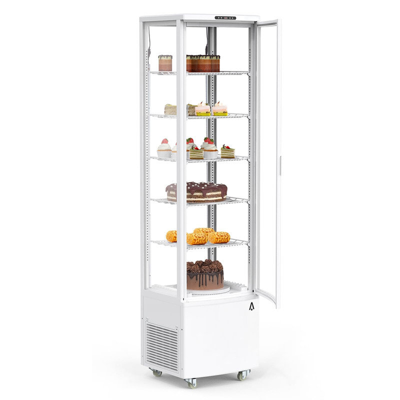 10.5 pieds cubes Pi. Vitrine de comptoir de boulangerie avec éclairage DEL et porte coulissante arrière, White