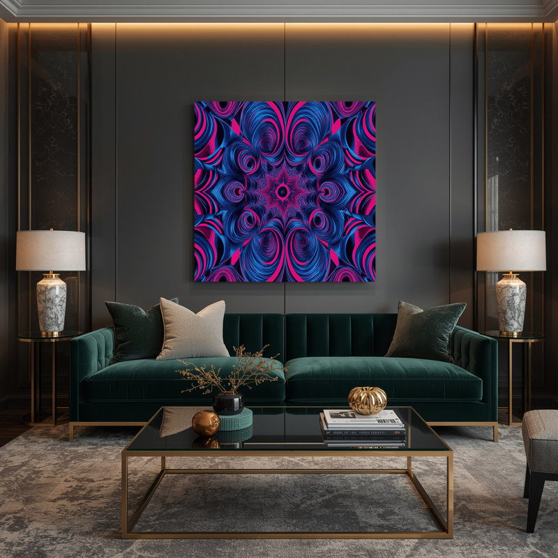 Art mural sur toile bleu op art, H 16 po x l 16 po