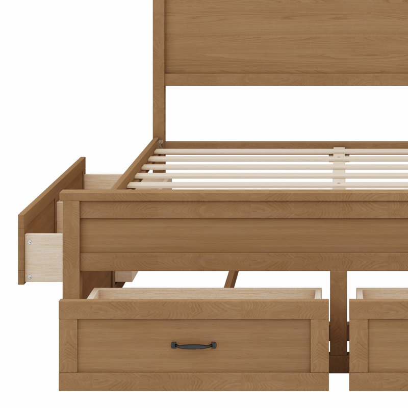 Structure de lit en bois avec 6 tiroirs et support en lattes de bois