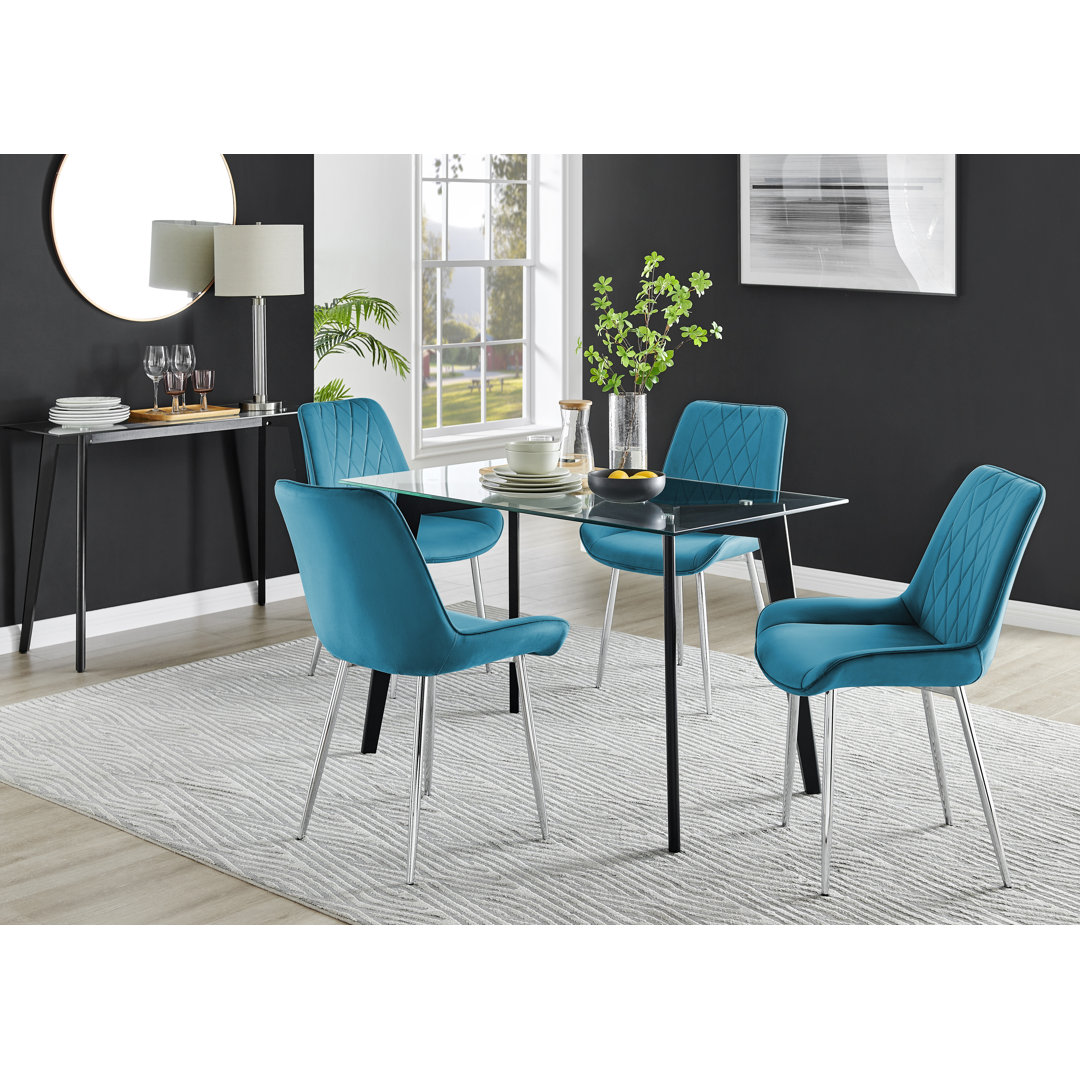 Scandinavian Dining Table Set - Minimalist Style Glass and Metal Leg with 4 Luxury Dining Chairs