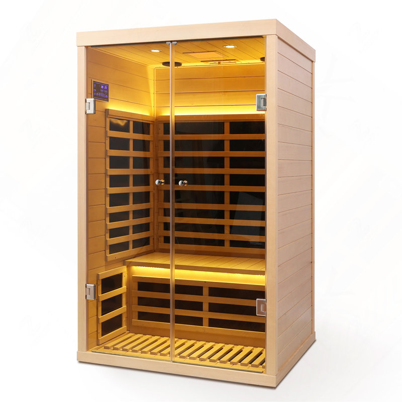 Deluxe Low-EMF 2-Person Far-Infrared Hemlock Indoor Sauna Room with Double Glass Doors