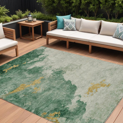 Tapis intérieur lavable abstrait émeraude et doré 8 pi x 10 pi