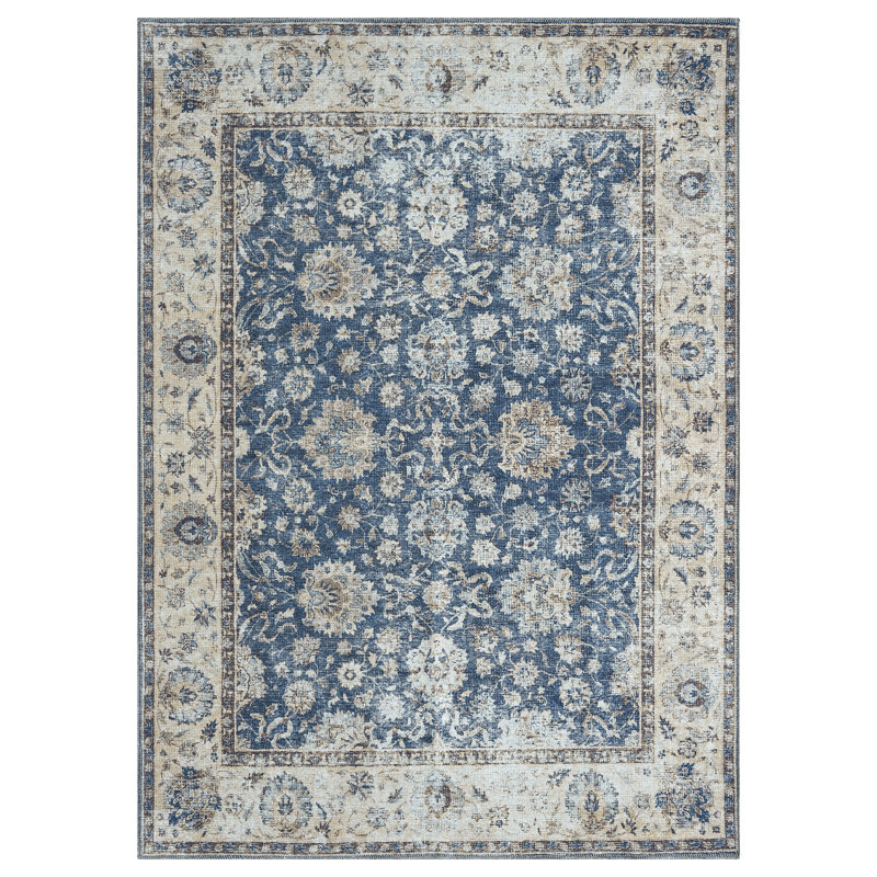 Tapis bleu lavable Remington, Rectangle 5 pi 3 po x 7 pi 3 po