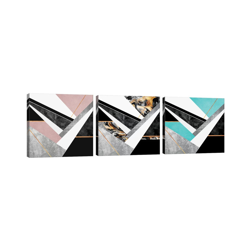 Lignes et couches triptyque - ensemble d'art mural sur toile - Toile tendue (ensemble de 3)