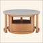 Table basse ronde gigogne avec plateau en marbre blanc, rangement à 2 niveaux et 1 tiroir