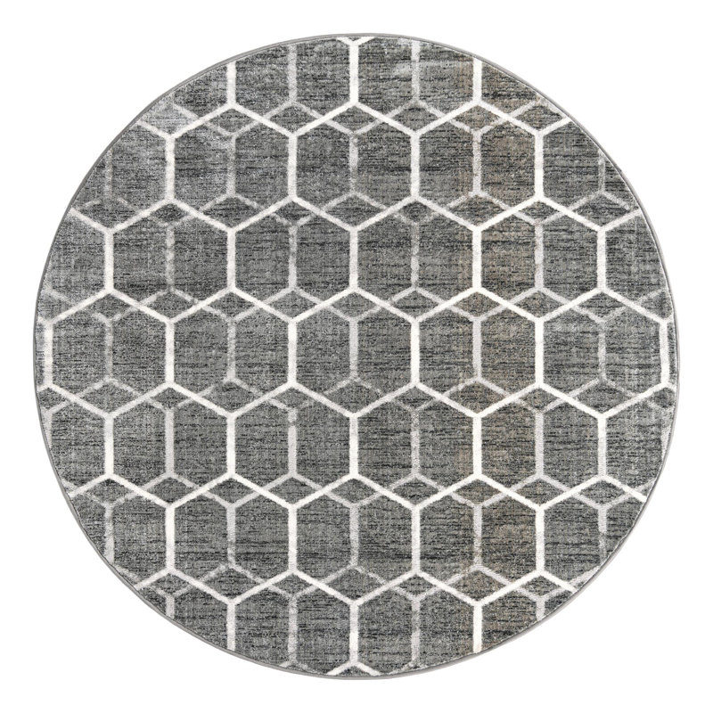 Jabrayah Geometric Indoor Rug, Round 7'
