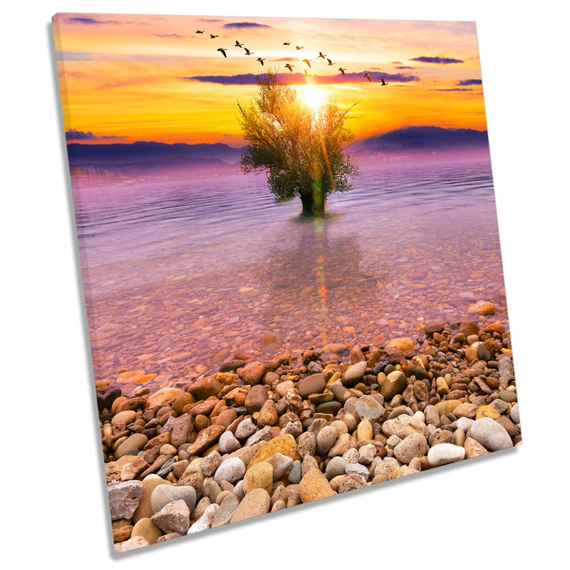 Sunset Tree Lake - Wrapped Canvas Print, 76.2cm H x 76.2cm W x 4cm D
