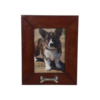 Leather Picture Fram With Dog Bone, 5X7 In. Brown Leather