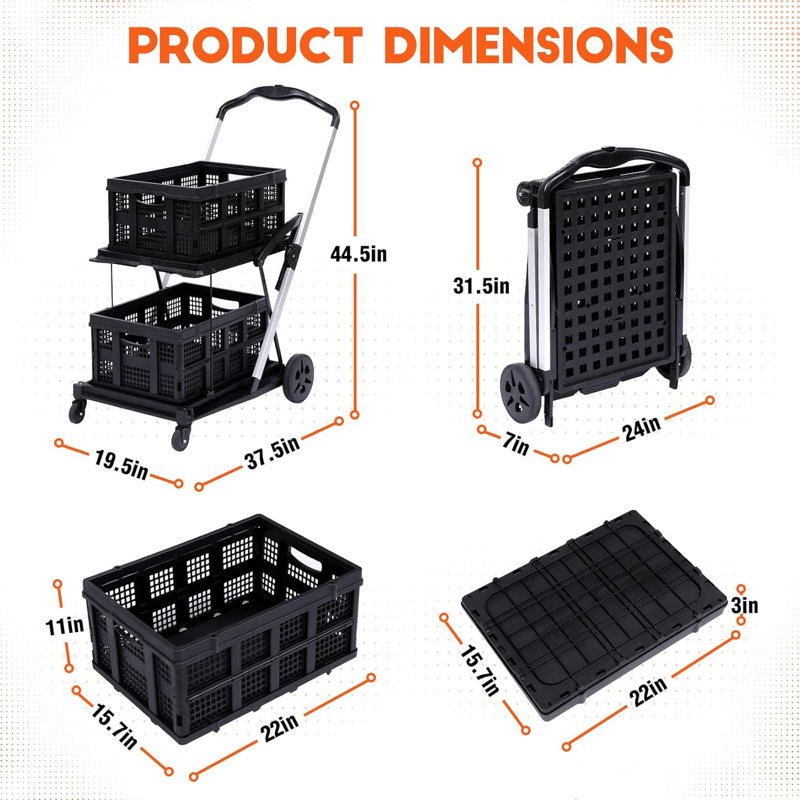 Caisse de rangement pliante à 2 niveaux avec 360 roues pivotantes et caisse de rangement noire avec 1 boîte de rangement