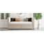 Lit de jour simple tapissier avec tiroirs, support en lattes de bois, beige