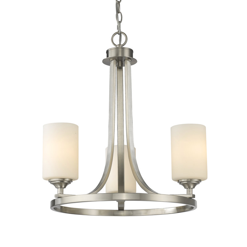 Beegle 3 - Light Steel Dimmable Wagon Wheel Chandelier, Brushed Nickel