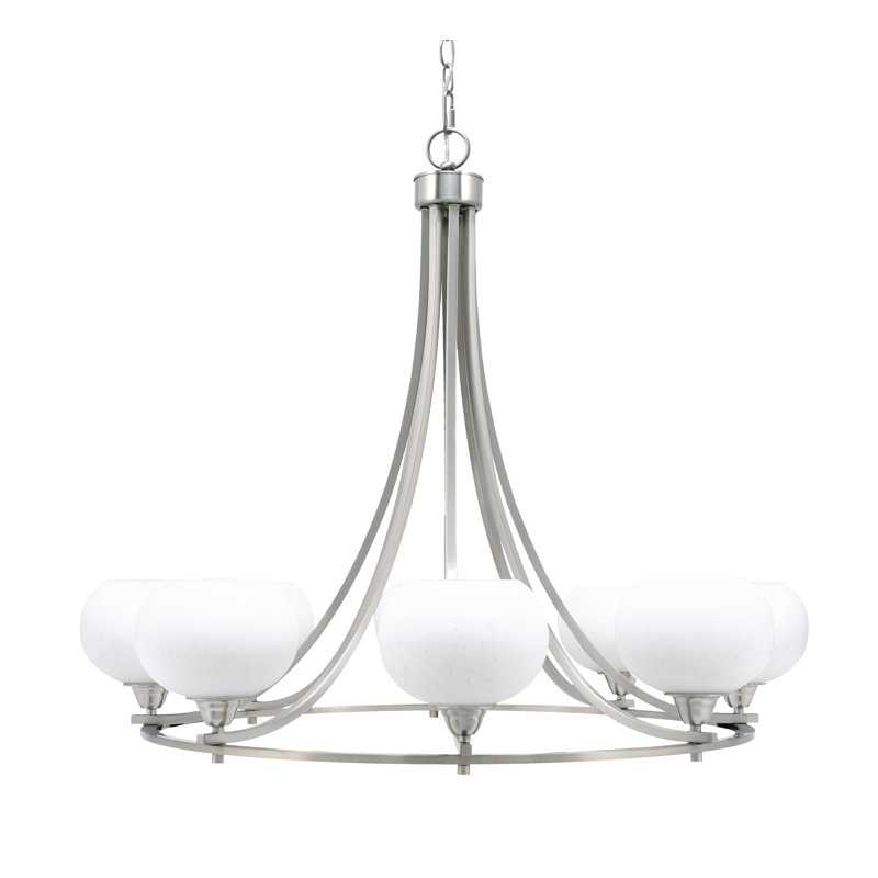Lustre 8 lumières avec verre transparent 7 "Paramount, Nickel brossé, Grainé transparent