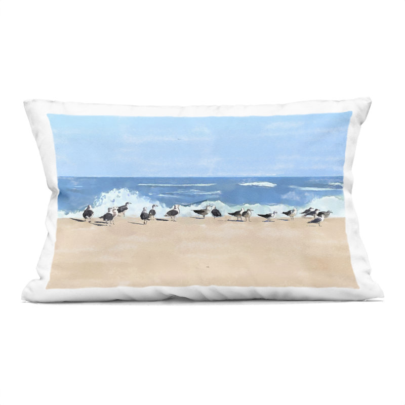 Coussin décoratif imprimé Sunny Beach Day Birds par Jeff Pica, Plage 1