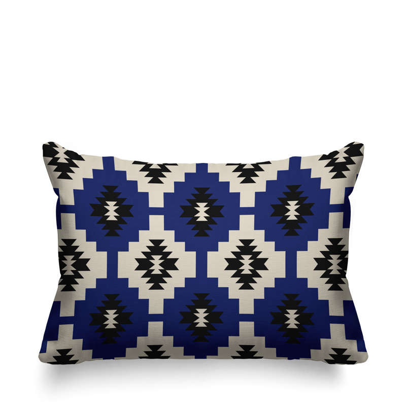 Coussin intérieur / extérieur Hinto Southwestern, 17 po x 17 po, Bleu marine, Carré