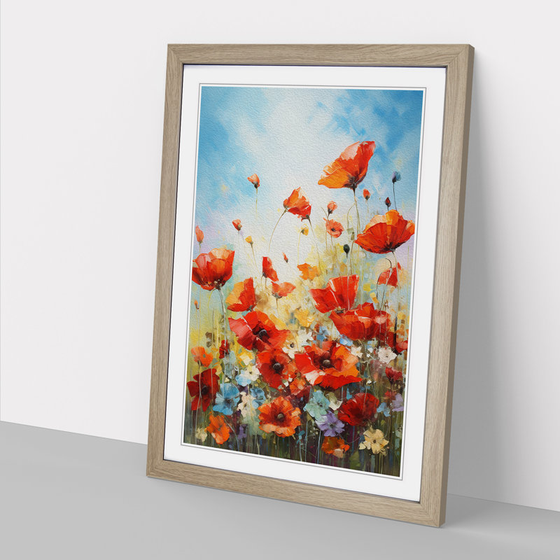 Poppy Field Action - Framed Print, Oak Framed, 64cm H x 46cm W x 2cm D