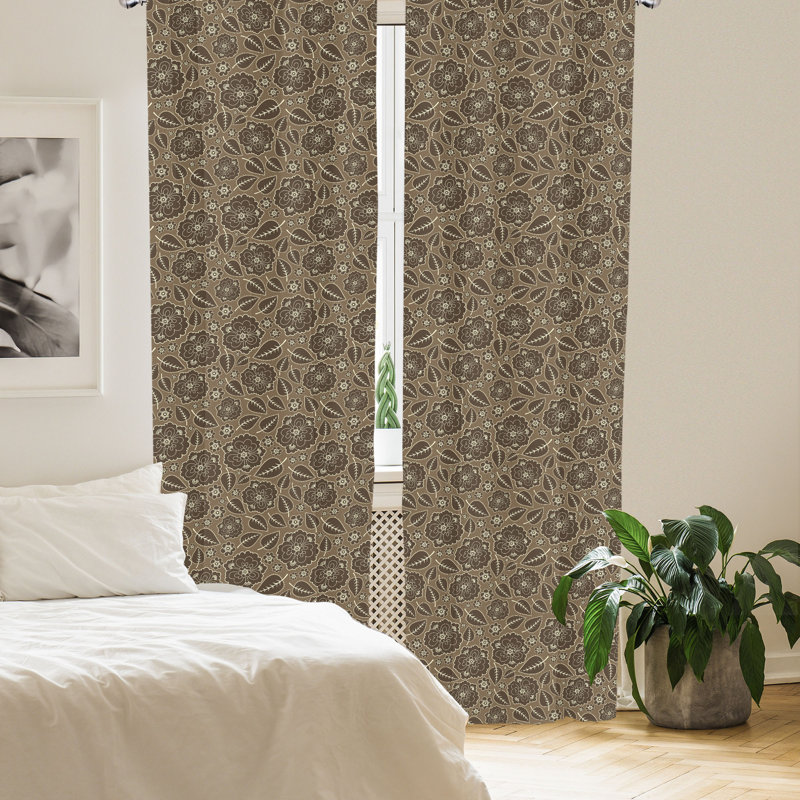 Taupe Vintage Floral Polyester Room-Darkening Curtain Panels, 28" x 95"