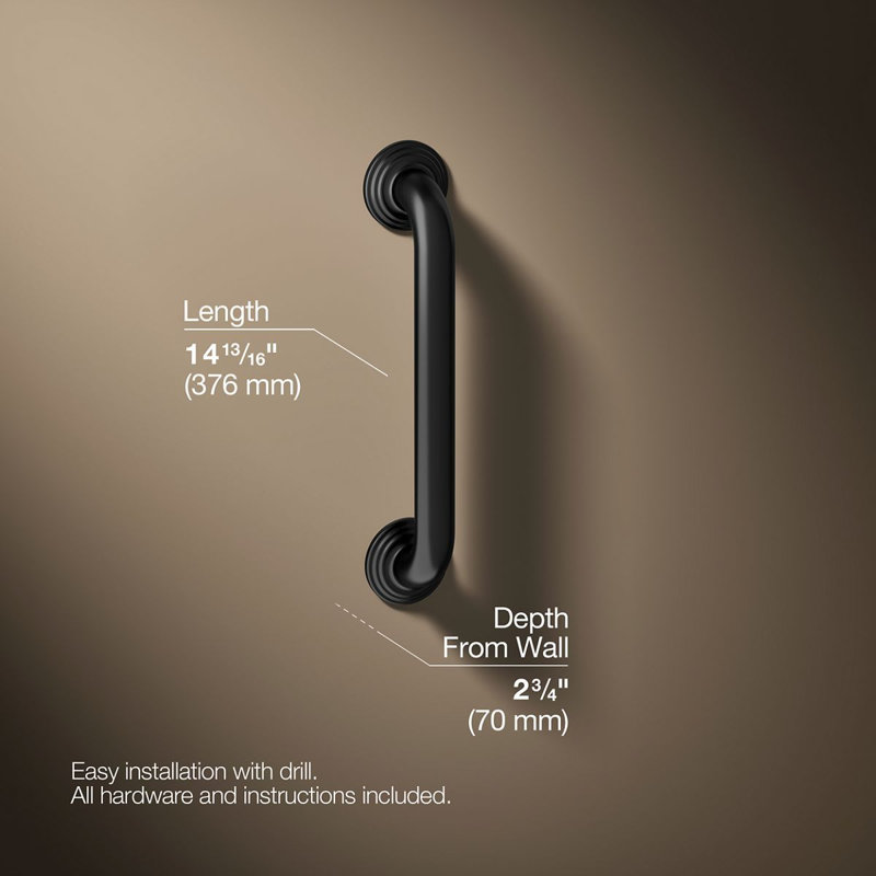 Traditional Grab Bar, Matte Black, 12"W