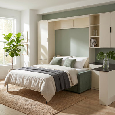 Hartland Wall Murphy Bed With Hydraulic Storage, Sofa, Shelves & Drawers, LED/USB Lighting