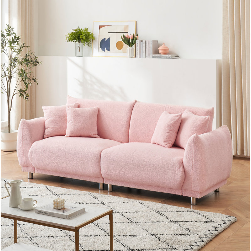 86.6 Inch Pink , 3 Modern Design For Living Room, Comes With Four Throw Pillows, Space And Comfortable, Solid Wood Frame Soft Dense Foam Primary Area, Compact Style, Interior