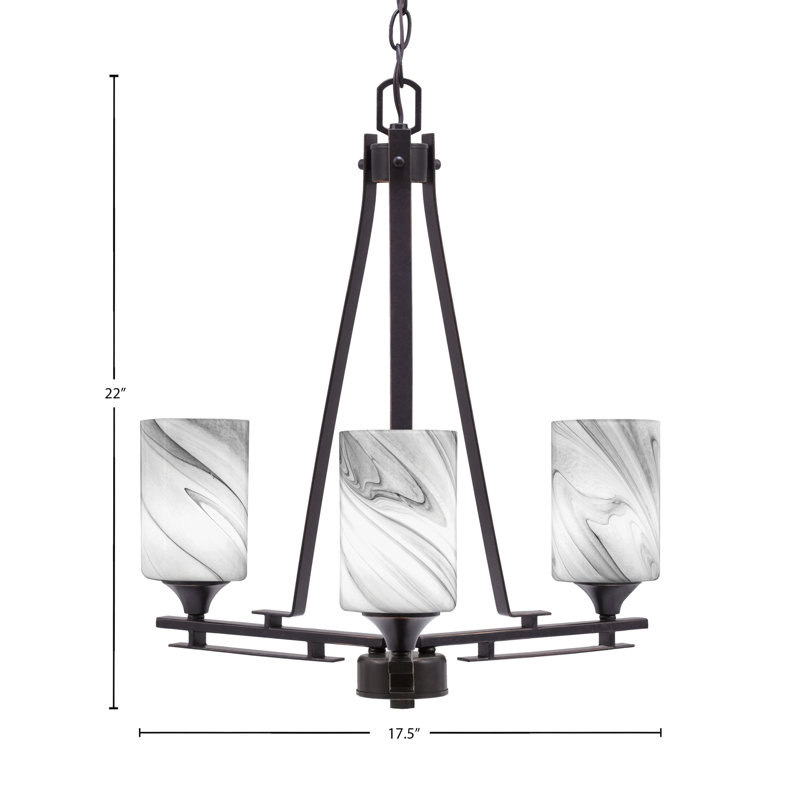 Uptowne 3 Light Uplight Chandelier Shown In Dark Granite Finish With 4" Onyx Swirl Glass