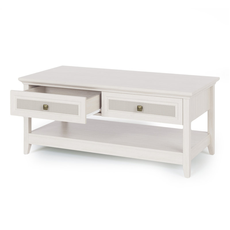 Raby 44" Boho Coffee Table with 2 Natural Rattan Drawers and Storage