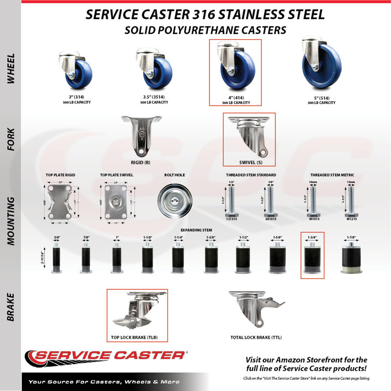 Solid Poly Swivel Caster with Brake