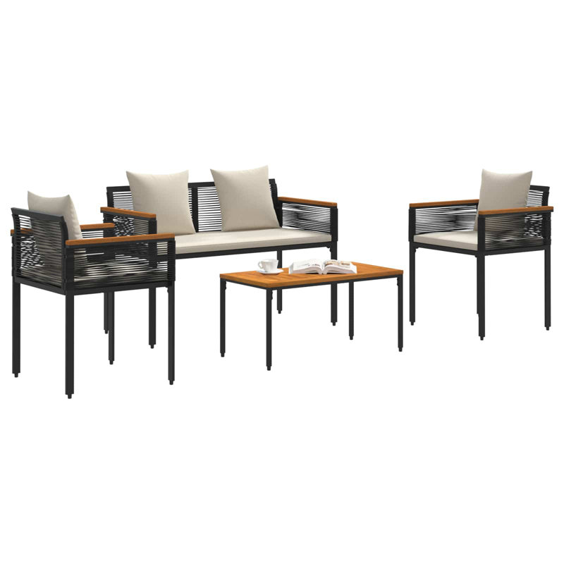  Outdoor Furniture Set With Cushion PE Rattan Seating Patio Arrangement, Cream White, Black
