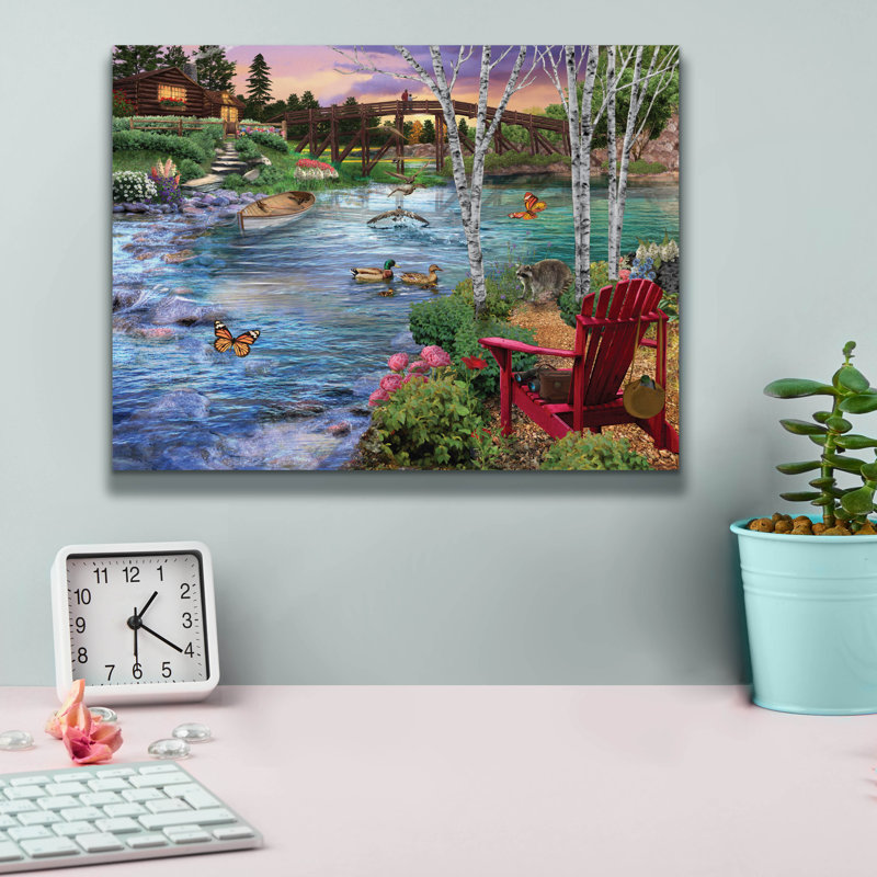 «Bridge Fishing» par Bigelow, illustrations sur toile, H 12 po x l 16 po x P 0,75 po
