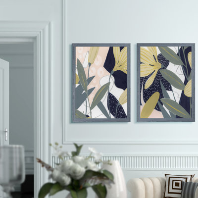 Flores Noche IV - Ensemble de 2 peintures sur toile encadrées