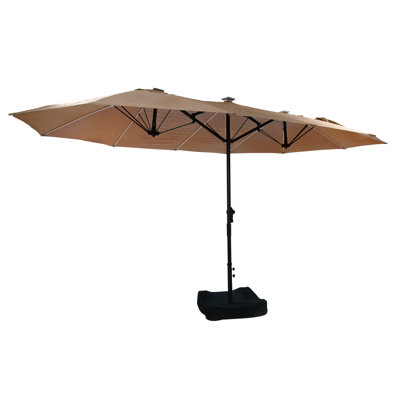 Parasol de patio à double face 15 pi avec base et éclairage