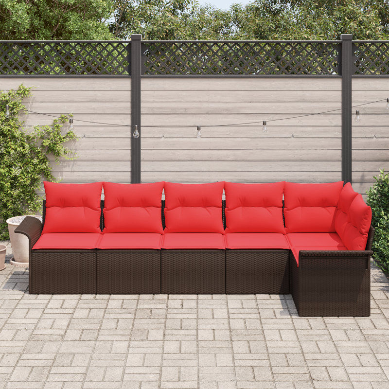 Ensemble de canapé de jardin avec coussin 6 pièces vidaXL, Structure brune / coussin rouge
