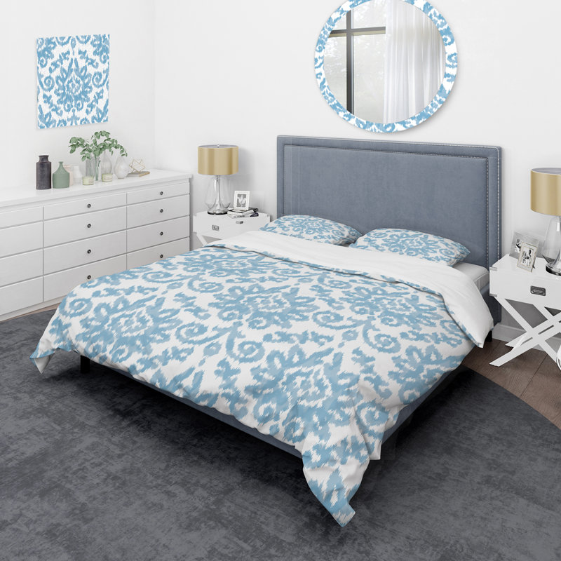 Blue Ikat Ogee - Ensemble de housse de couette abstrait - Microfibre de polyester