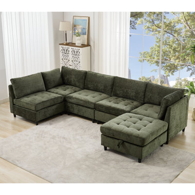 Modern Sofa[NEW ARRIVED] [VIDEO PROVIDED]   Modular Sectional Couch With Storage Ottoman, U Shaped Sofa, Storage Ottoman,Minimalist ,Convertible Modular Sofa,Chenille ,Upholstered,6 Seat,,