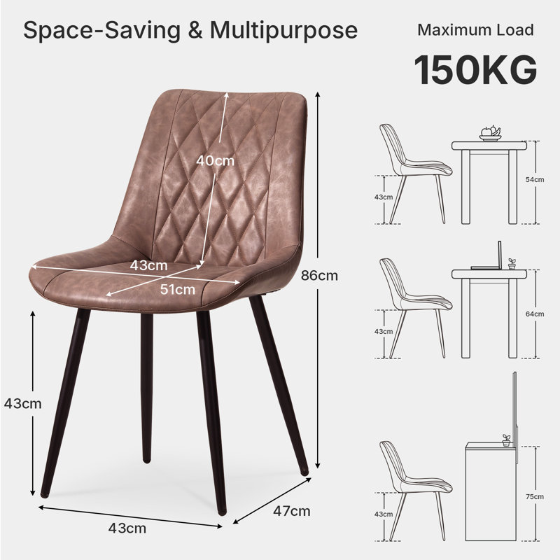 43cm H Upholstered Metal Side Chair, Dark Brown