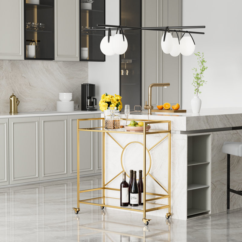 Talar Metal Bar Cart Simply Assembled with ONLY 4 Screws, Transparent Tempered Glass, Gold