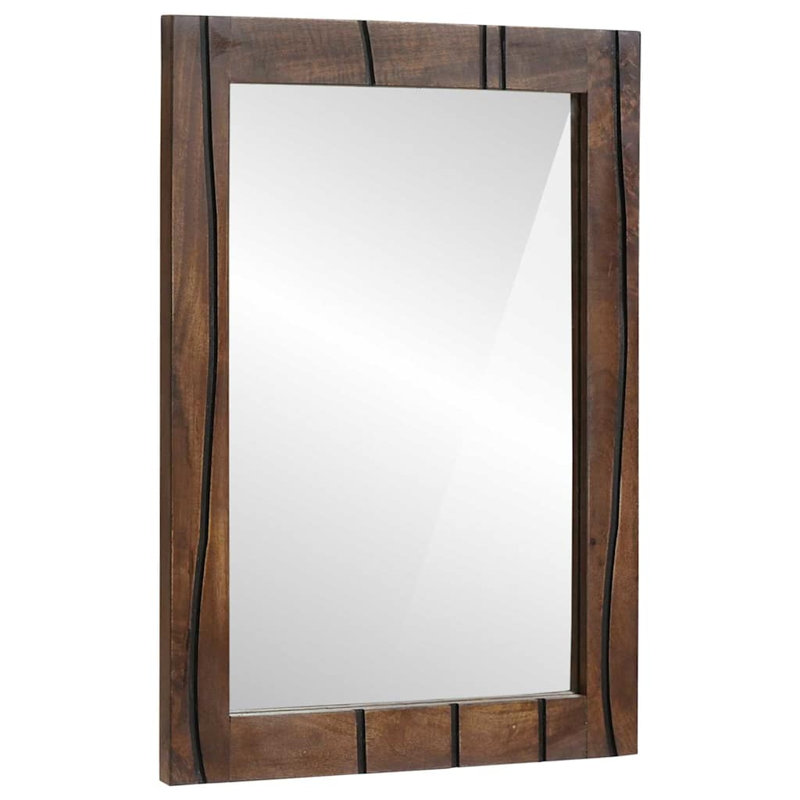 vidaXL Bathroom Mirror with Mirror Glass and Solid Mango wood Decor Reflective, Dark Brown