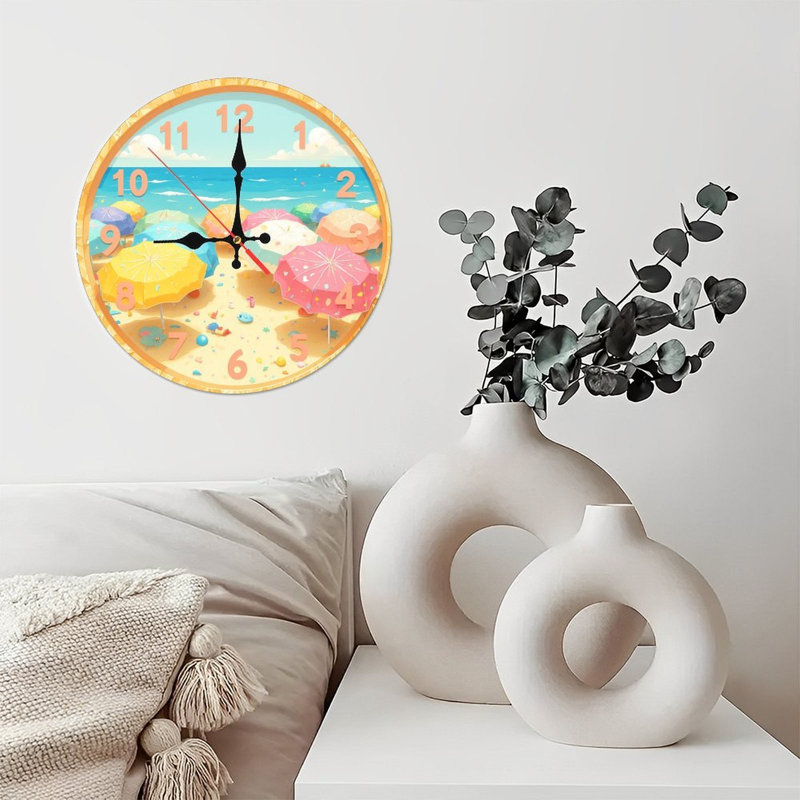 beach scene clock summer ocean umbrella design