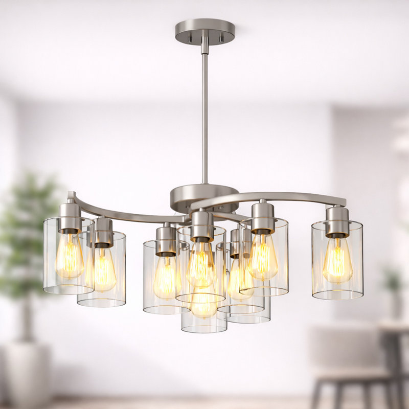 Lustre moderne à 6 lumières, hauteur réglable et plafond incliné compatible avec la salle à manger / salon, Argent argent
