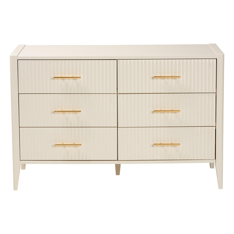 Wooley Mid-Century Fluted Wood 6-Drawer Dresser, Ivory