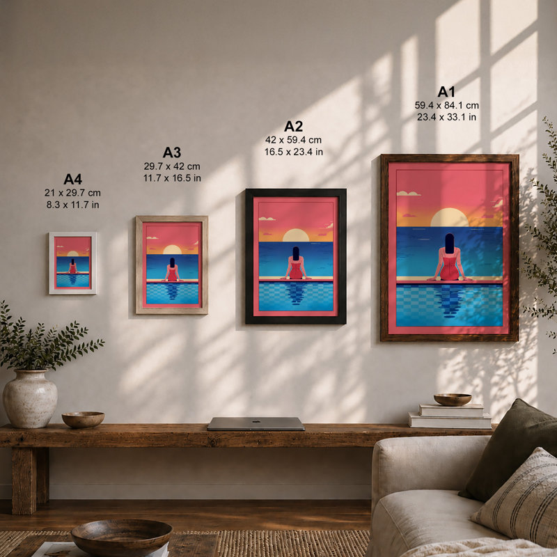Poolside Reverie Modern - Framed Print, Unframed, A2 - 59.4 x 42.0 cm
