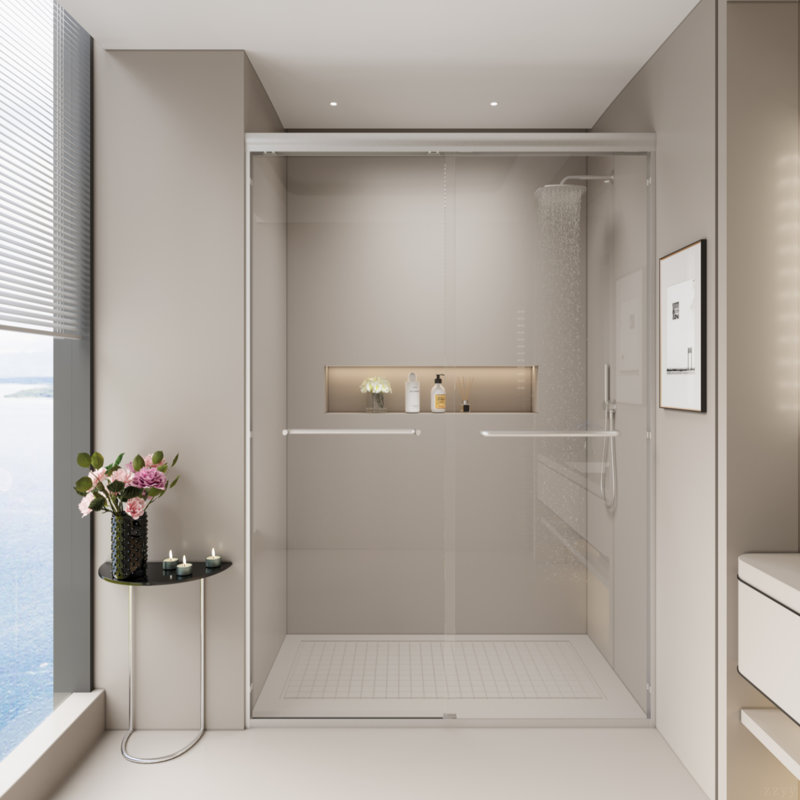 44-48 In. W X 72 In. H Double Sliding Shower Door, Semi-Frameless Bathroom Sliding Door With 1/4" (6Mm) Tempered Glass For Walk-In Shower