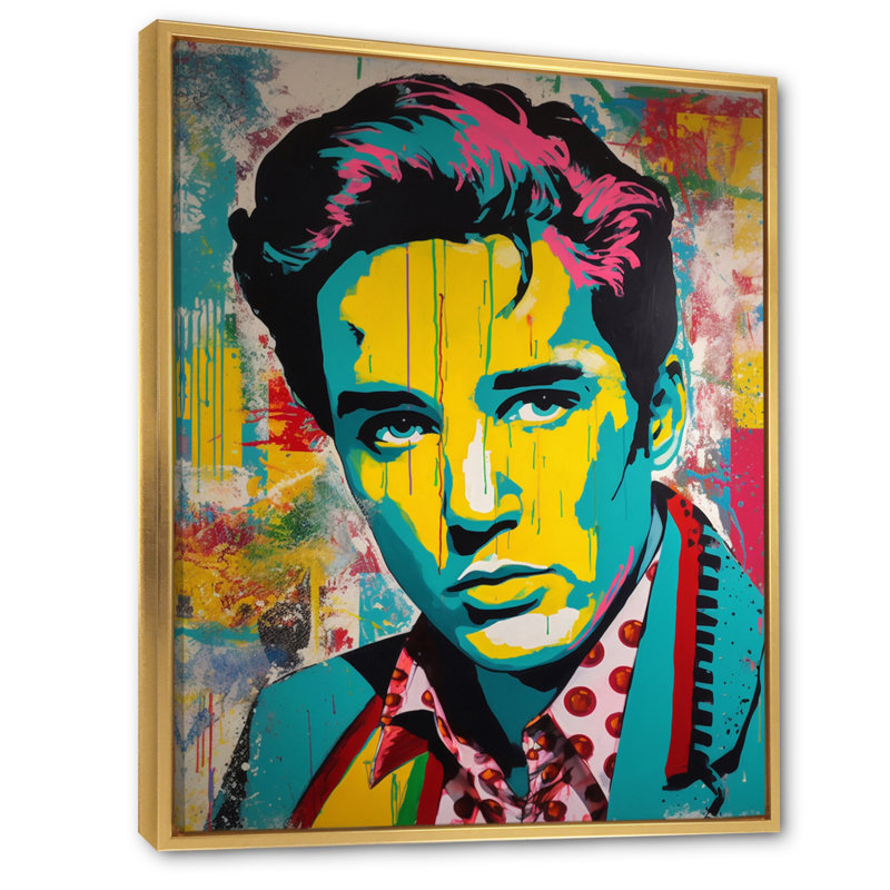 Pop Art Elvis Celibrity - impressions sur toile de célébrités, Cadre flottant doré, H 32 po x l 16 po x P 1 po