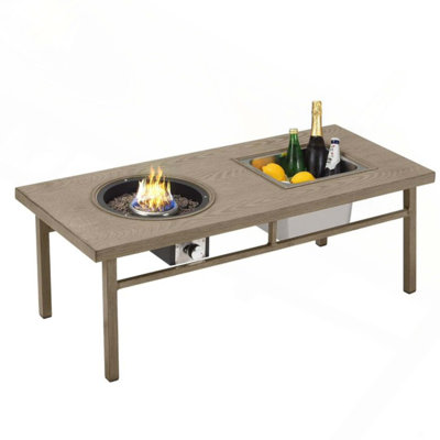 47" 3-In-1 Outdoor Aluminum Beige Propane Fire Pit Table 50,000 BTU With Ice Bucket