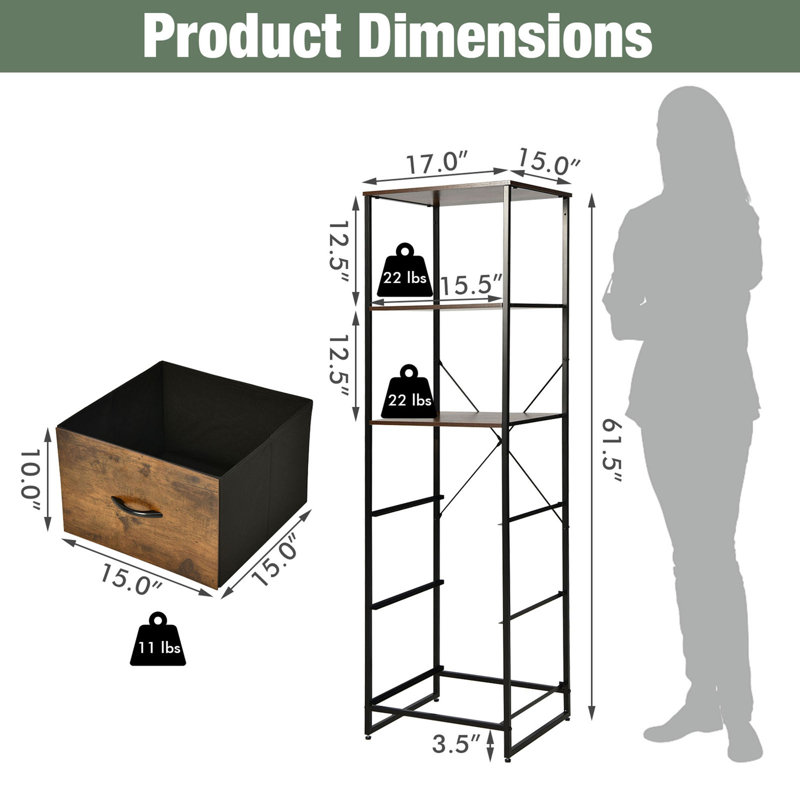 Bibliothèque standard en acier avec bacs H 61,5 "x l 17" Easterleigh