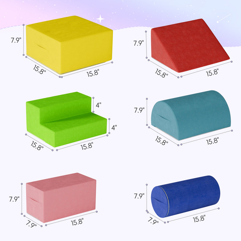 6 blocs de 6 pièces, Bleu / vert / jaune / rouge