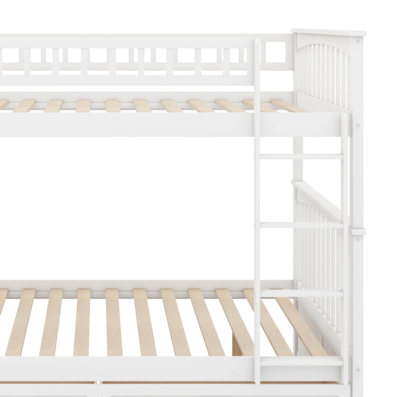 Full Over Full Bunk Bed With Drawers, White