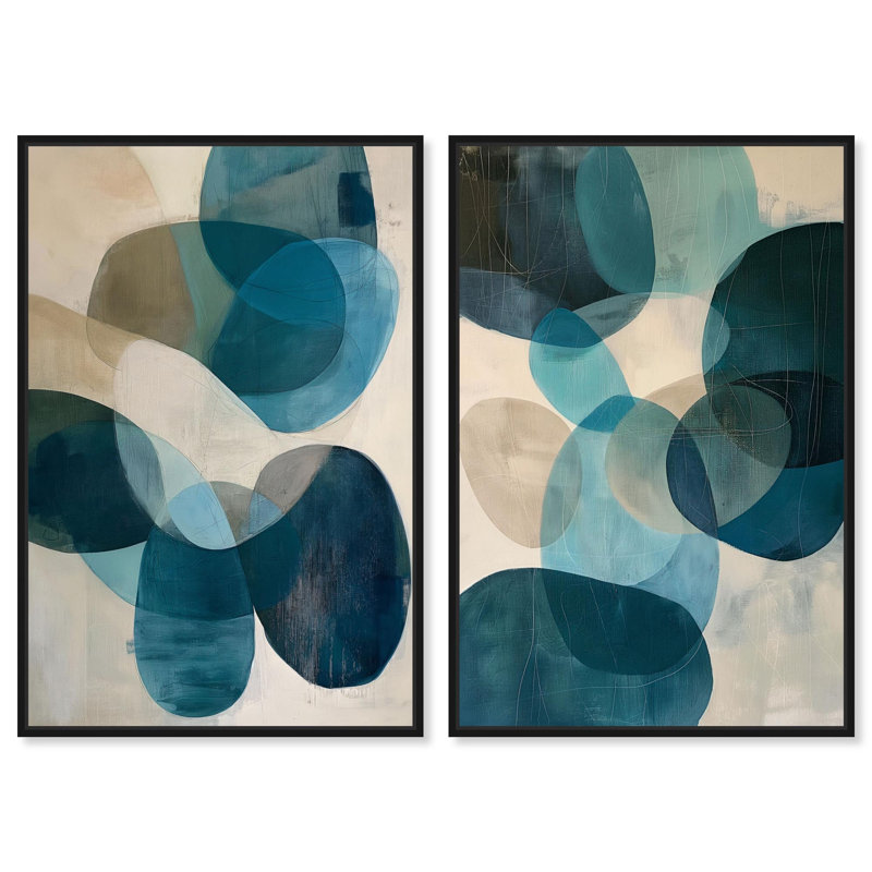 Terra Bound Diptych Canvas Print Blue Abstract Wall Art Set by Art Remedy, Black Frame, 10 x 15, H 16 po x l 11 po